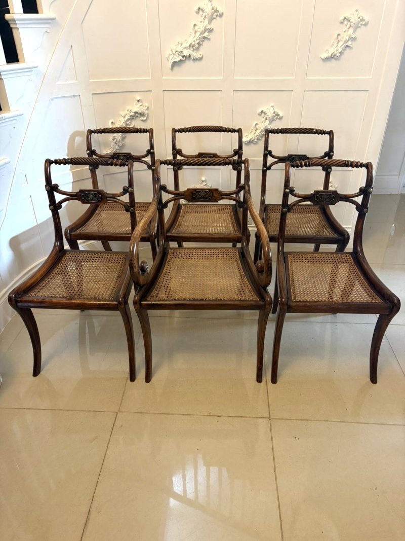 Antique Regency Mahogany Dining Chairs – Set of Six with Cane Seats, Five Singles & One Carver - Image 3